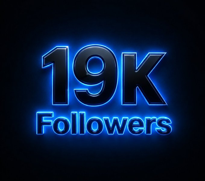Glowing neon-style text reading '19K Followers' against a dark background.