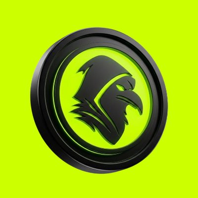 A stylized black eagle logo set within a circular black frame on a bright green background, likely representing the @RVHProtocol mentioned in the post about the $RVH token and its fixed 100M supply.
