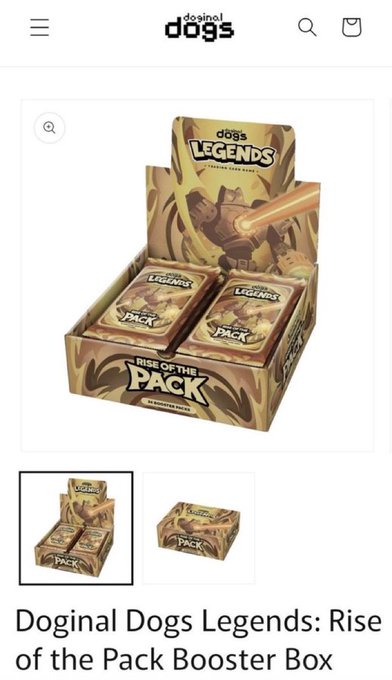 A product page screenshot for 'Doginal Dogs Legends: Rise of the Pack Booster Box' from the doginal dogs website.