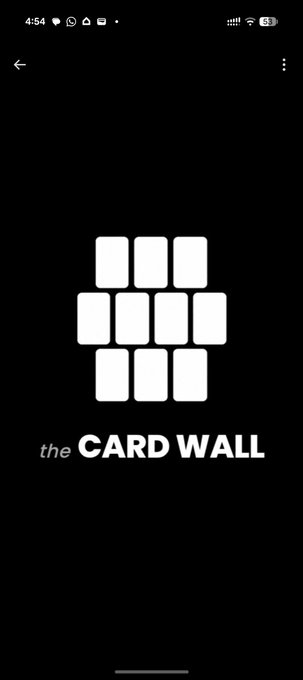 A black splash screen displays a white logo of a 3x3 grid of rounded rectangles above the text "the CARD WALL," serving as the launch graphic for the $WALL token on Robinhood Chain.