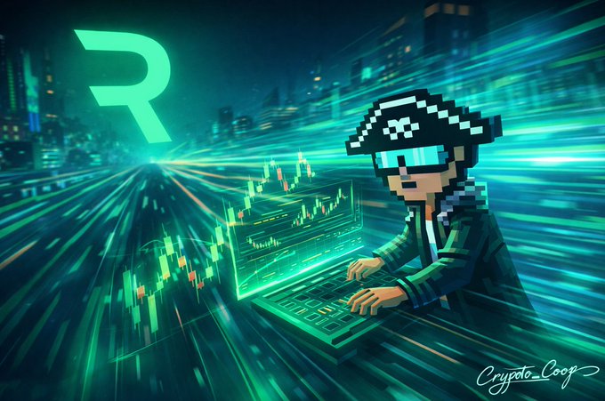 The image shows a person wearing a pirate hat working on a laptop computer with their eyes open, as if deep in thought or focused on an intricate task. The background of the image features a cityscape under blue and green lighting effects that give off a futuristic feel. In the caption above this image, there's text about ethereum trading speed and institutions trusting it.