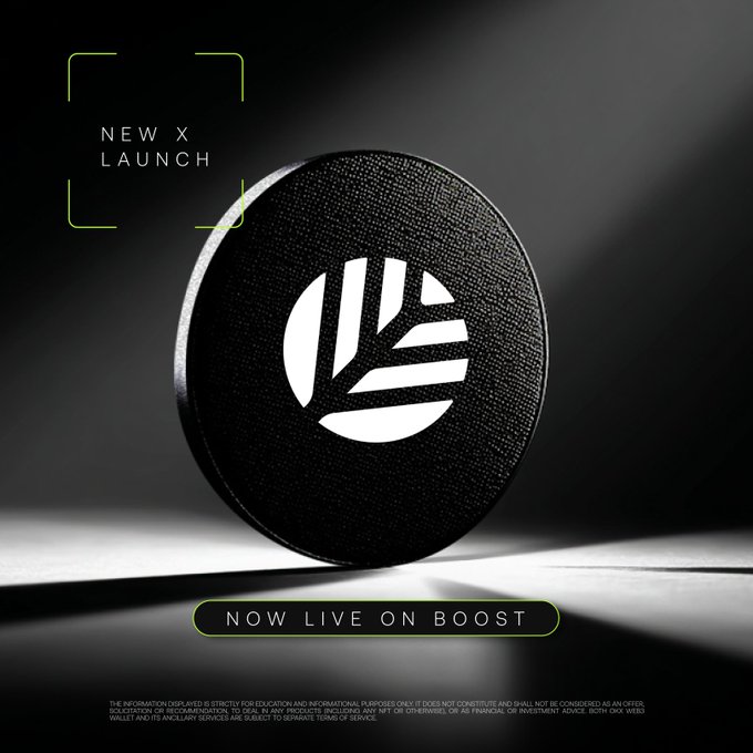 A promotional graphic announces a 'NEW X LAUNCH' with 'NOW LIVE ON BOOST' text, featuring a black circular logo with a stylized white emblem on a textured black background.
