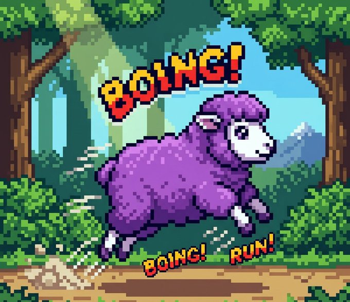 The image features a cartoon sheep with purple fur, running through a forest scene. The background includes trees and bushes, creating an immersive environment for the viewer. The text "BOING! BOON!" appears above the sheep's head, while the phrase "This isn't just a token. It's a herd." is below it. The image also contains a link to another post that reads "@naddotfun #MONAD #MEMECOIN #CRYPTO #LAUNCH".
