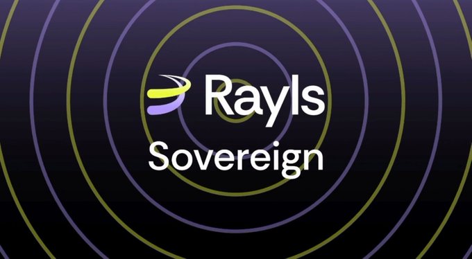 A logo for 'Rayls Sovereign' displayed against a dark background with concentric purple and yellow circles.