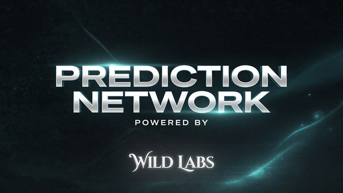 A promotional graphic with a dark, glowing background reading 'PREDICTION NETWORK POWERED BY WILD LABS' in stylized metallic and script fonts.