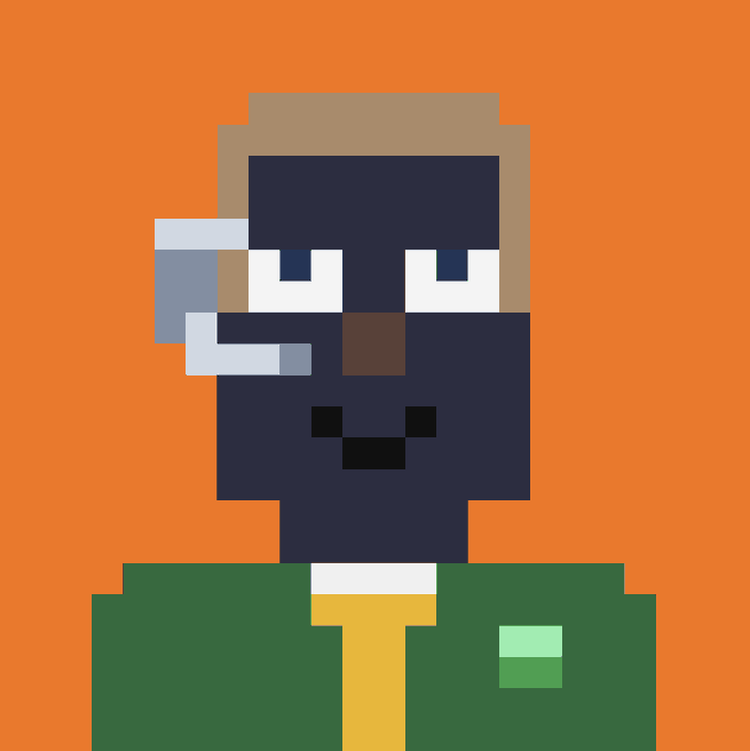 A pixel-art portrait of a dark-skinned character wearing a headset and dark visor, paired with a financial distribution receipt showing $9,774.82 in lifetime token distributions and stock ticker quantities (AAPL, AMZN, NVDA) from StonkBrokers on Robinhood Chain.
