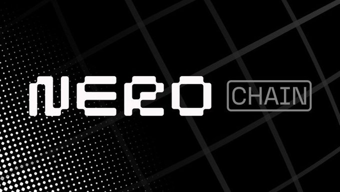 A black background with a subtle grid and dot pattern displays the white 'NERO CHAIN' logo, with 'NERO' in a stylized, tech-inspired font and 'CHAIN' inside a rounded rectangular border.