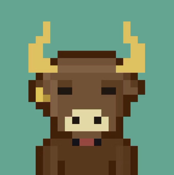 Pixel art illustration of a brown creature with yellow antlers and a tan snout on a teal background.