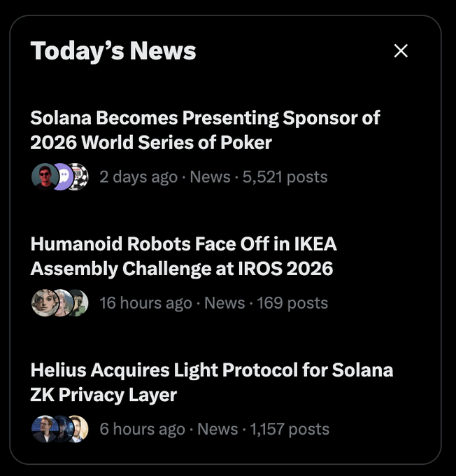 "@Solana becomes presenting Sponsor of 2026 World Series of Poker 2 days ago @IROS.news - 5,521 posts. @Humanoid robots face off in IKEA. assembly challenge at IROS."