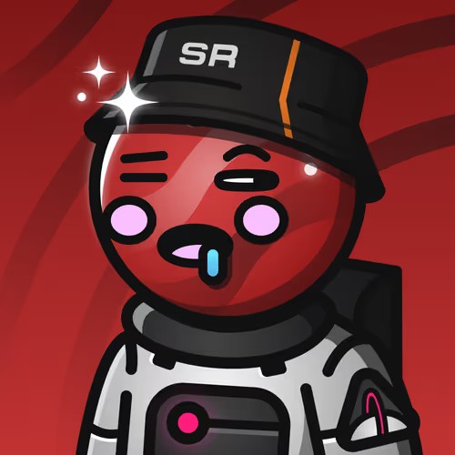 A cartoon astronaut character wearing a black cap with "SR" text and a space suit appears to be drooling in amazement against a red background. The image's stylish, awe-inspired expression aligns perfectly with the post's excitement about SpaceRidersXYZ NFTs being rapidly sniped up, capturing the "must-have" enthusiasm for the collection's aesthetic.
