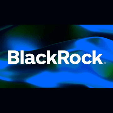 The BlackRock logo is displayed over a fluid, abstract background, relating to the news that BlackRock's spot Ethereum ETF will undergo a 1-for-3 reverse share split in October. This split is expected to triple its per-share price and potentially reduce trading costs for the $ETHA fund.