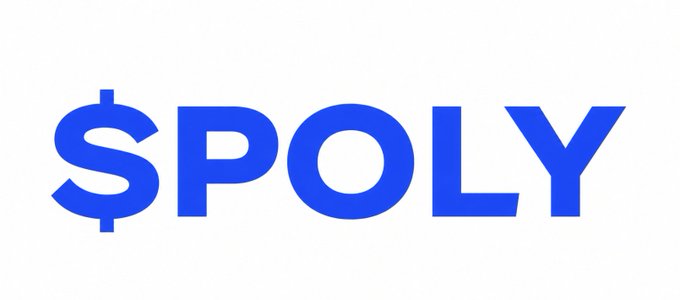 The 'POLY' logo (Polymarket) displayed in blue text on a white background.