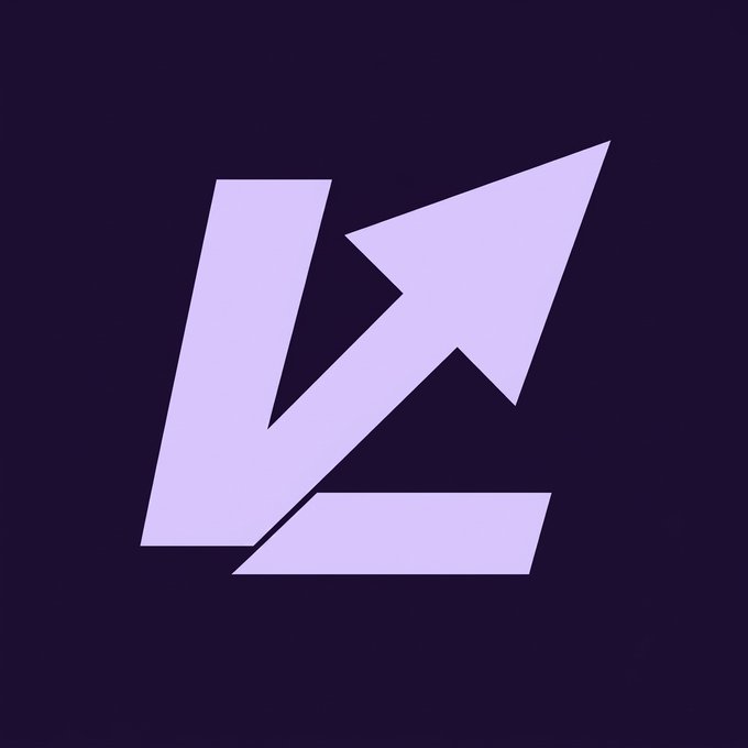 A minimalist purple logo with a stylized geometric arrow design pointing upward and to the right on a dark purple background.