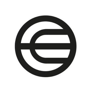 A black and white logo featuring a stylized letter 'e' enclosed within a circle.