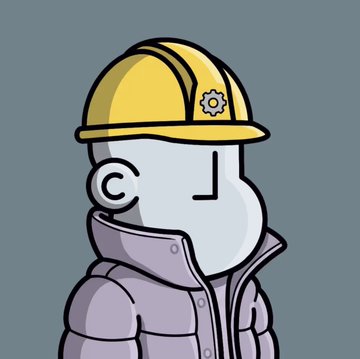 A cartoon illustration of a robot or android character wearing a yellow construction hard hat and a purple puffy jacket with a letter 'J' on its face.