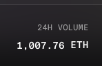 A dark screen displaying '24H VOLUME' and '1,007.76 ETH' in white text.
