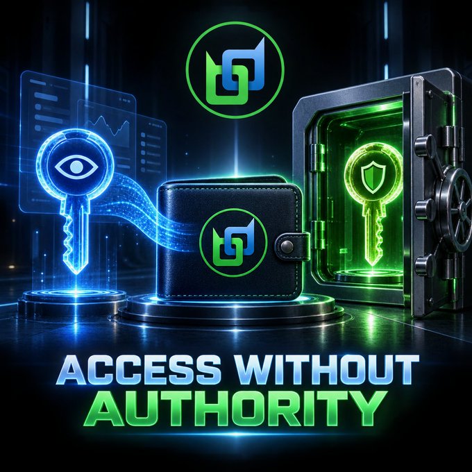 A promotional graphic featuring a digital wallet, glowing keys, and a vault, accompanied by the bold text 'ACCESS WITHOUT AUTHORITY'.