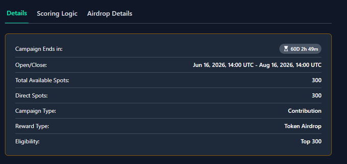 The image shows a screen displaying a webpage with information about a creator leaderboard for Airdrop details. The post emphasizes that the best marketing isn't ads but rather community engagement, offering $100,000 to top contributors within the next 30 days. It suggests that if you're creating content, posting threads or sharing insights, you may have a chance to win this reward opportunity.