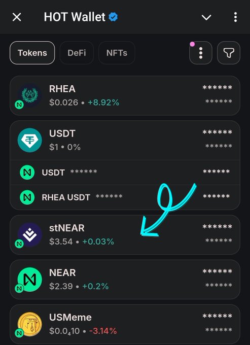 xtrp wallet app displays a list of tokens and their values, with the token "USM" at $0.14 - 0.34, and "RHEA" at $0.26 - 0.49.
