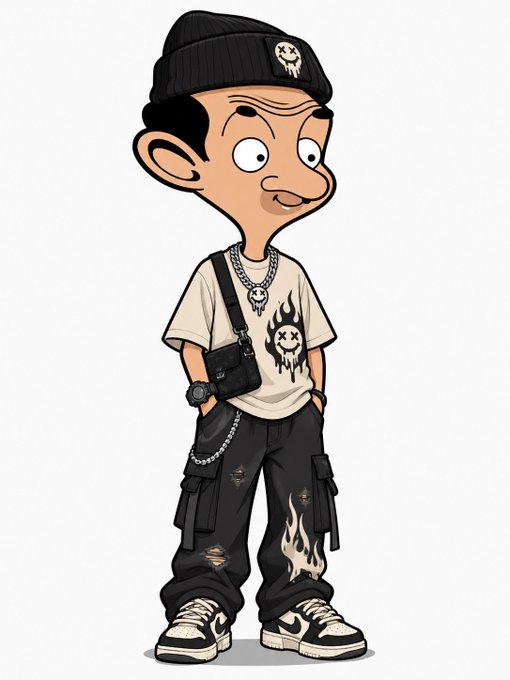 A cartoon character wearing a black skull beanie, cream skull-print t-shirt, and flame-detailed cargo pants, accessorized with chains and a crossbody bag. The edgy, streetwear-inspired illustration complements the NFT mint announcement, with the "222" matching the first 222 wallets mentioned in the post.