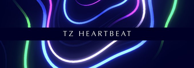 A stylized banner with neon blue, purple, and green curved light lines on a dark background featuring the text 'TZ HEARTBEAT'.