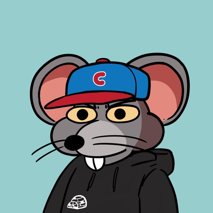 A cartoon illustration of a gray mouse character wearing a blue and red cap with the letter 'C' and a black hoodie, set against a teal background.