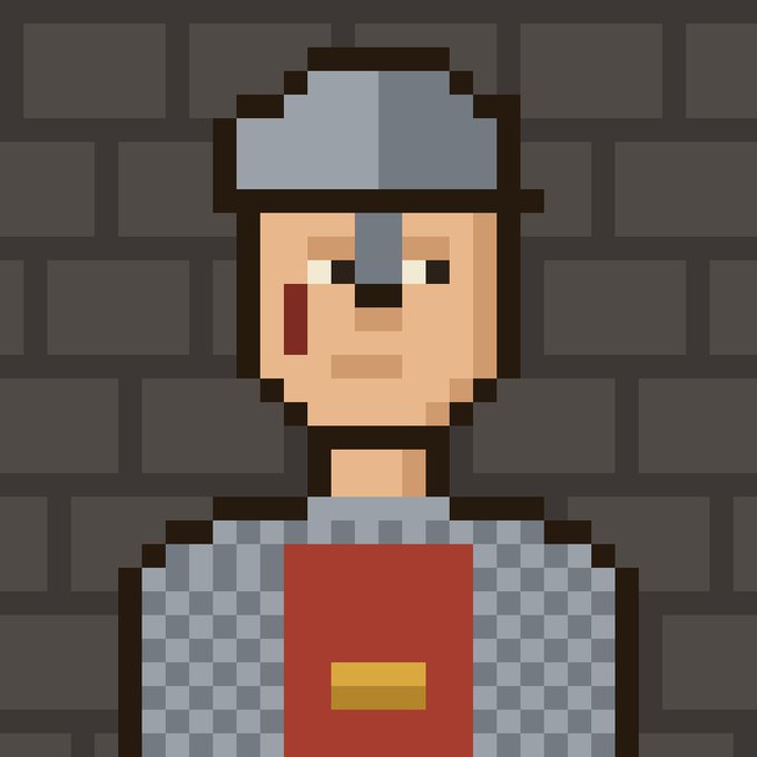 A pixel art NFT character styled as a sheriff, featuring a gray hat, a red sash with a gold buckle, and a checkered blue shirt against a brick wall background. The image visually represents the new sheriff NFT being announced, tying into the post's promotion of the limited 111-piece MerryMenNFT collection offering 10% fee claims.