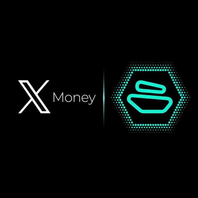 The image displays the "X Money" logo alongside a glowing teal hexagonal emblem featuring a stylized "Z" symbol, visually representing the partnership between X Money and the Zebec Network ($ZBCN) highlighted in the post about real-time payment infrastructure.