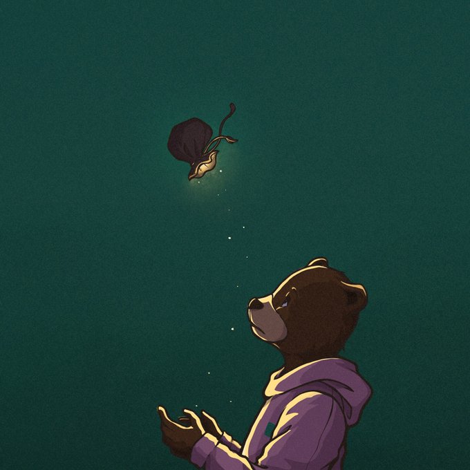 A teddy bear in a purple hoodie gently cups its hands upward as a glowing rose floats above, casting a trail of golden specks into a deep teal void—mirroring the post's final, fleeting 72-hour opportunity for holders to claim their Pure Gold Coin NFTs before the window closes for good.