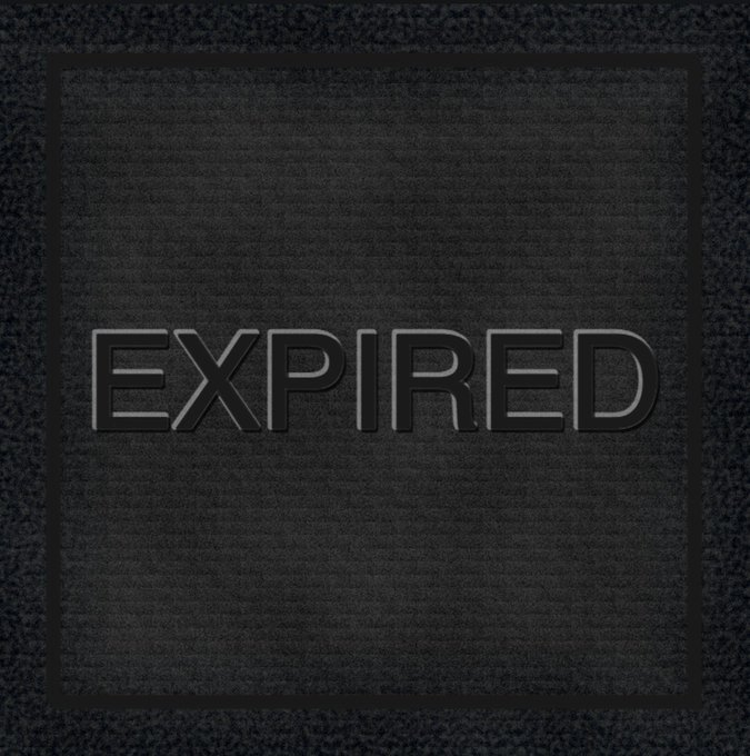 A dark textured square background with the word "EXPIRED" written in metallic silver outlined letters.