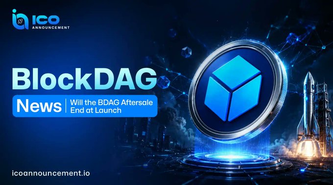 The image is a promotional graphic featuring a large blue BlockDAG coin beside a launching rocket, with text reading "BlockDAG News - Will the BDAG Aftersale End at Launch," visually reinforcing the post's theme of BlockDAG's upcoming July 27 exchange launch and the uncertainty surrounding its aftersale's conclusion.