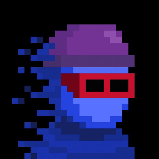 A pixel art illustration features a purple and blue figure wearing a red visor mask, with its left side dissolving into pixelated fragments, symbolizing anonymity and cryptographic privacy. The image relates to the post tagging "@zksnarks_" (zero-knowledge proofs), visually representing how zk-SNARKs obscure or "shatter" identity while maintaining verification.