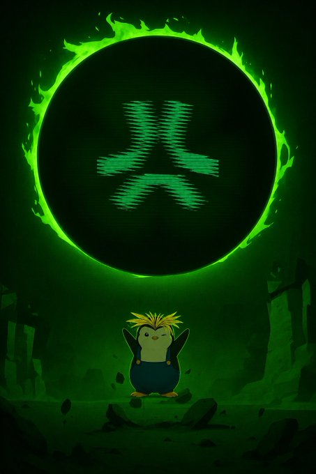 The image features a cartoon penguin standing next to a green circle with an angry face inside of it, surrounded by rocks and lava. Below the circle, there's a caption that reads "All you have to do is believe." The penguin appears to be looking at the circle, possibly contemplating its meaning or the message behind the image.