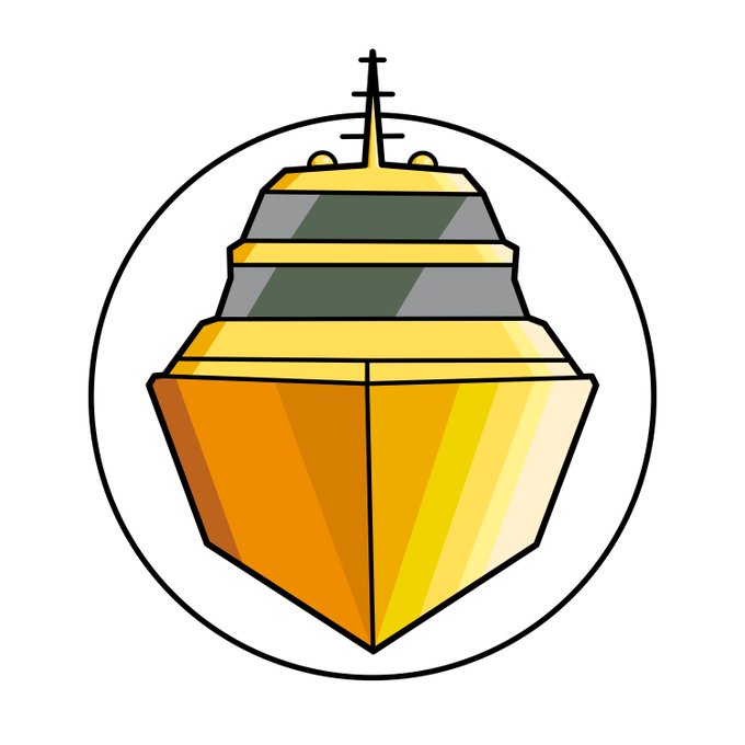 A stylized cartoon logo shows a yellow and green ship's bow enclosed within a black circle outline.