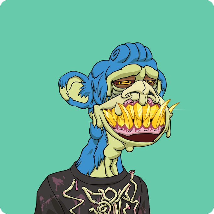 The image features a cartoon character with a face painted blue and white, wearing a black shirt that has a skull design on it. The character appears to be a monkey or a gorilla, depending on the interpretation of the viewer. The background color is green, which contrasts with the character's face and adds depth to the scene. There are no texts present in the image, but there is a caption below the image that reads "To join, or not to join, that was the question. To join, was the answer." This caption could be interpreted as asking whether the viewer should join an online community or group based on the character's appearance and the context provided by the caption.