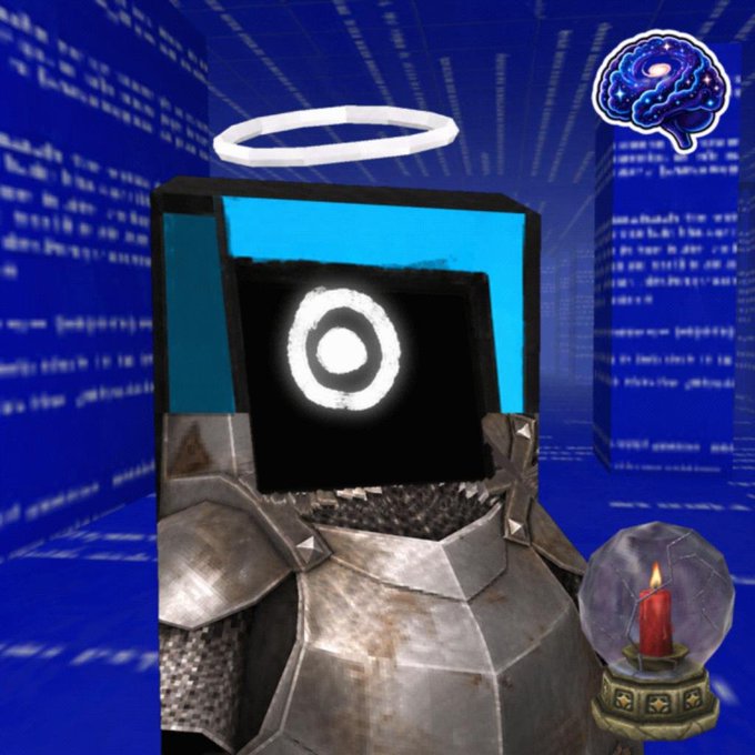The image depicts a knight-like figure with a halo, a glowing target-like face, and a crystal ball containing a candle, alongside a brain icon, set against a blue background of code—symbolizing the digital "burning" and transformation of RH Machines into ARC token NFTs. The post's text references the burning of 1000 RH Machines, a sold-out ARCADE NFT collection on OpenSea, and the live ARCADE Token contract address (0xcb92a075db3d4e965f37936da2100902344650e3), which the eerie, cyber-themed artwork visually represents.