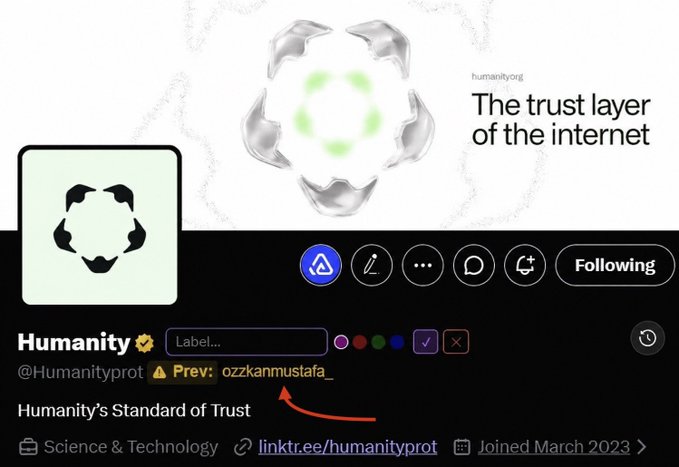 The image shows a social media post with a white background, black text, and an icon of a flower design. The post appears to be about human rights or technology, as indicated by the caption "Humanity @Humanityprot". The post also includes a link to a website called "linktree.humanityprot", which is likely related to the topic being discussed in the image.