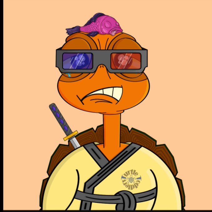 The image features a cartoon turtle wearing glasses and holding a sword while standing against an orange background. The turtle appears to be in a fighting stance with its mouth open wide, as if ready for battle or expressing excitement about something. The text at the bottom of the image reads "The wait is finally over... Phase 3OG Mint starts today! To all our OG supporters this moment belongs to you. Your loyalty, trust, and nonstop support helped Turtle Toddlers grow into something truly special. Get ready to welcome new turtles into the family, create new".