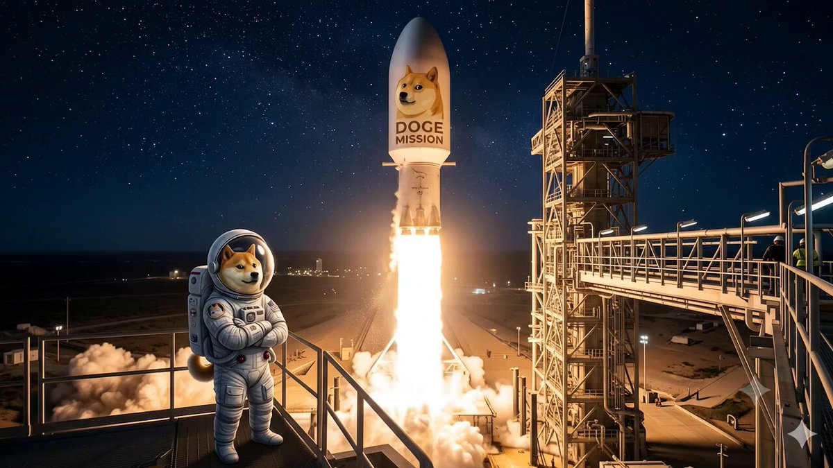 The image features a man dressed as an astronaut standing next to a rocket that has the word "DOGE" written on its side, which is likely related to the cryptocurrency Dogecoin. The caption of the image reads "Every time Elon tweets about $DOGE, the same cycle happens: Day 1: Pump Day 2: It's over Week 3: Higher than before People keep getting surprised by this". This suggests that there might be a connection between the rocket launch and the popularity of Dogecoin.