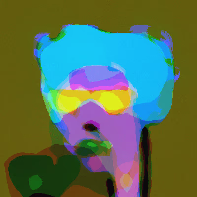 A vibrant, neon-hued digital portrait of a stylized figure with wild blue hair, yellow sunglasses, and a purple face is paired with a defiant NFT promotion by Punkologist #461, embracing market "chaos" with a tongue-in-cheek invitation to buy into the 0.006 ETH listing, visually echoing the rebellious, underground crypto-punk ethos.