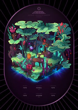 A colorful, stylized illustration of an underwater coral reef ecosystem with text labels for fish like 'POTOO,' 'POPCORN,' and 'SHORTER.'