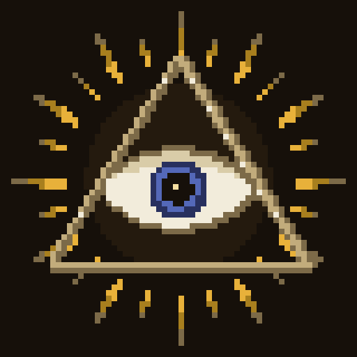 A pixel-art rendition of the "Eye of Providence"—a triangle containing an all-seeing eye with a blue iris—rendered in gold, black, and white, radiating golden light beams. The image visually reinforces the post's themes of awareness, intelligence, and proof, complementing the "Inference Angels" mint announcement.