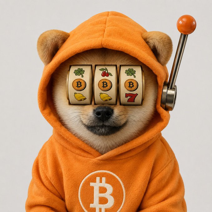 The image features a dog wearing an orange hoodie with white text that reads "BET ON DOG". This suggests that there might be some sort of humorous or satirical commentary related to dogs, gambling, or both. The dog's position near a slot machine could symbolize the idea of taking risks and potentially winning big, while the fact that it is wearing an orange hoodie with white text adds a playful and lighthearted touch to the scene.

The image has been shared on social media platforms like Twitter, where it has received numerous likes and retweets from people who find the concept amusing or entertaining. The post seems to be promoting a sense of humor or making a statement about the relationship between dogs and gambling in a creative and engaging way.