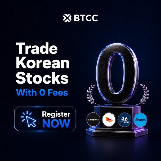The image showcases an advertisement for a trade Korean stocks giveaway, featuring a black trophy with a number 0 on top as a prize. The backdrop of the advertisement is dark blue, enhancing the prominence of the promotional content. The post indicates that there are five winners in this competition and they will receive 72 hours to like and follow the page. Additionally, it highlights three companies who have contributed to this giveaway: Samsung, Hyundai, and other companies as they were listed here. The image also contains a quote from @BTCCexchange written below the post, which reads "100 USDT Giveaway, 5 winners, 72hrs like & follow #BTCC15 tag @BTCCexchange Quote the tweet with #BTCC15". This adds context to the competition's rules and the prizes.