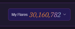 This image shows "My Flares" with a total of "30,160,782", directly supporting the post's claim of having accrued 30 million flares for Season 2 of @solsticefi.