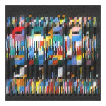 A colorful, abstract painting composed of vertical rectangular blocks in various bright colors with a dark background.