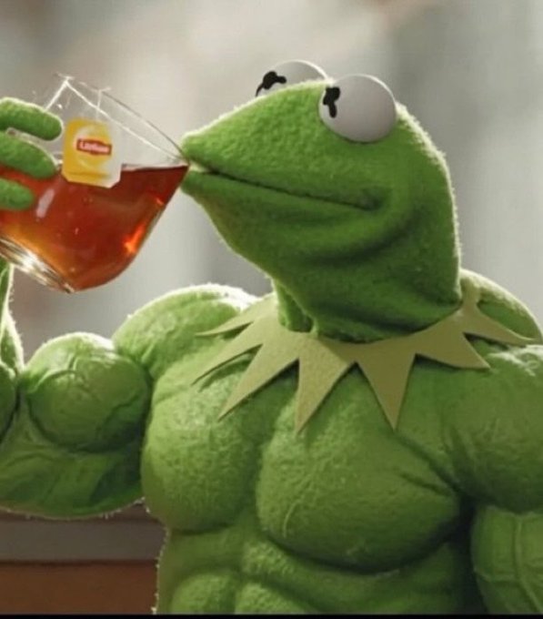 Kermit the Frog, a “Lipton” tea bag, sips from a glass of tea while looking nervous. The post captions him as Jake anxiously watching Japan following the $XRP announcement.