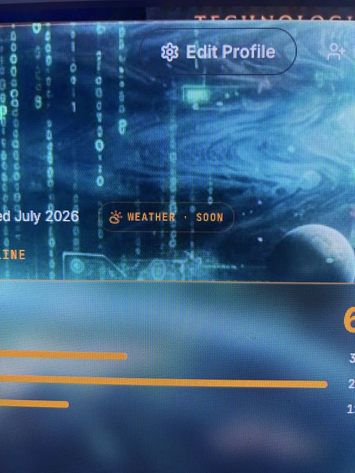 A close-up of a website interface with a hand-drawn circle highlighting an 'Edit Profile' button, with a 'WEATHER · SOON' button visible below.