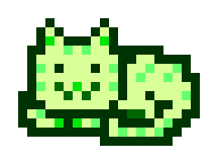 A pixel art illustration of a cute, smiling green frog.