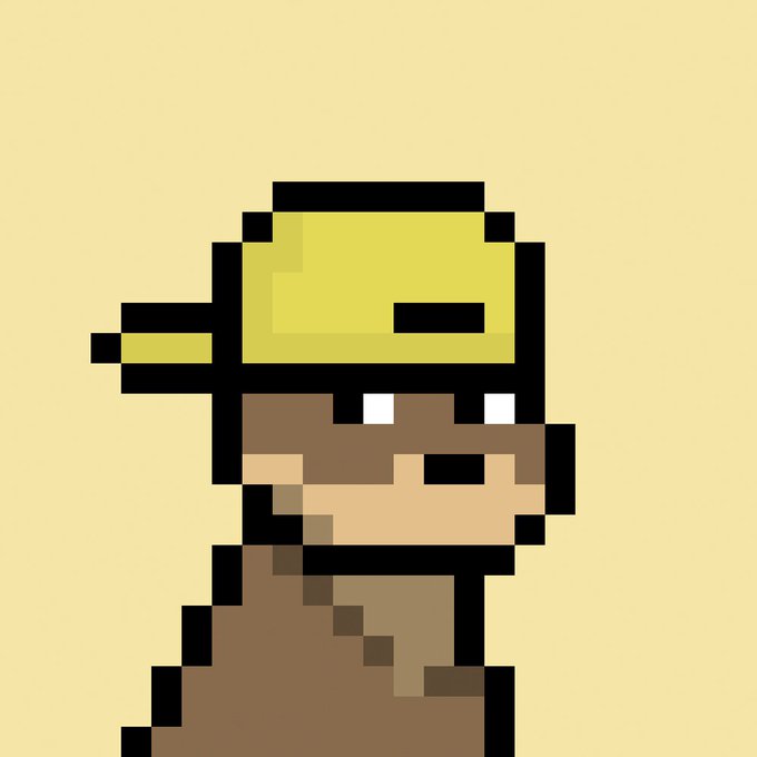 An 8-bit pixel art illustration of a character wearing a yellow construction hard hat and an orange shirt against a pale yellow background.